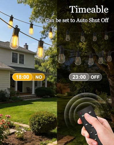 VGUXG 50ft Waterproof Solar String Lights with 15 Sockets - Outdoor Patio Decor