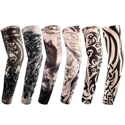 YARIEW Tattoo Sleeves for Men, 6Pcs Fake Tattoos Sleeves to Cover Arms Sun Protection Sleeve Covers for Men and Women (Set 10)