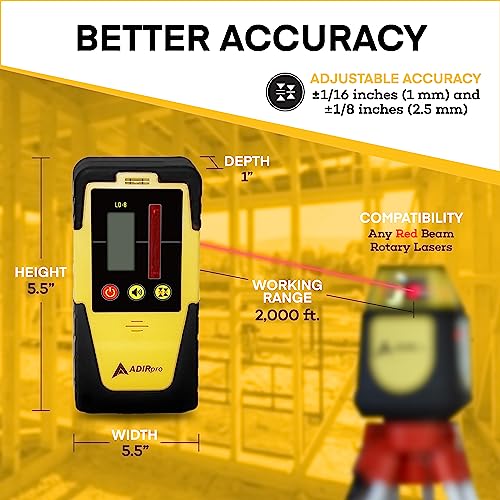 AdirPro Red Beam Rotary Laser Detector LD-8 with Dual Display & Bubble Level