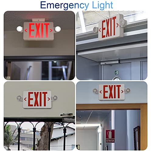 TANLUX LED Exit Sign with Emergency Light, Battery Backup, White Housing, Red Letters, UL Listed — 1 Pack