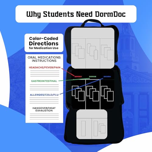 Red DormDoc College First Aid Kit - Compact 175 PCS Emergency Medical Supplies for Dorm, School & Sports