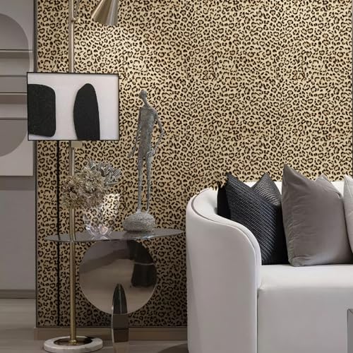 JiffDiff Leopard Print Peel & Stick Wallpaper - Black/Gold, 17.3" x 120"