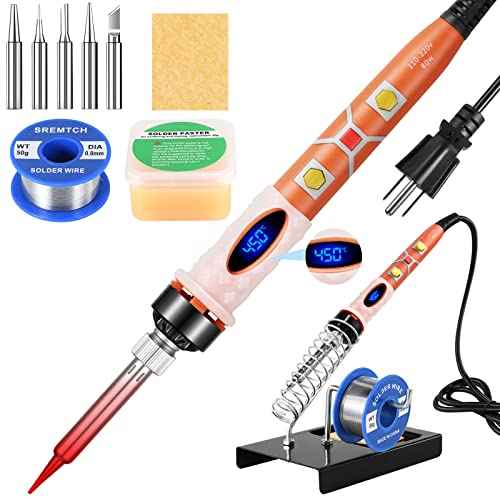 Soldering Iron Kit,80W LCD Digital Soldering Iron, Soldering Gun with Adjustable Temperature,Fast Heating and Ceramic Thermostatic Design,10 in 1 Welding Tools with Flux, Tips, Solder Wire, Stand
