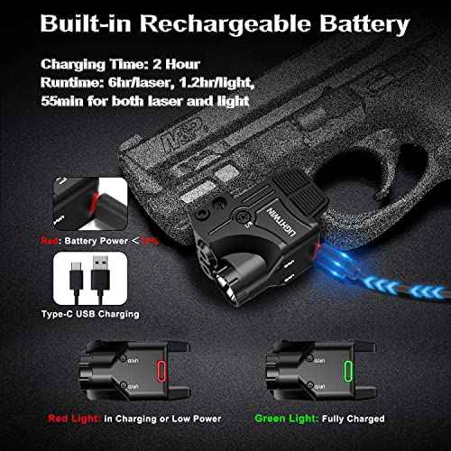 Red Blue Purple Laser Beams with 800 Lumens Flashlight for Pistols, 3 in 1 Laser Light Combo, Tactical USB Rechargeable Laser Sight, Strobe & Steady Flashlight for Picatinny Rail