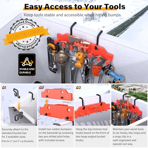 Tricana Lineman Tool Board with 2x 2” & 2x 3” Aerial Bucket Hooks – Metal Bucket Truck Organizer
