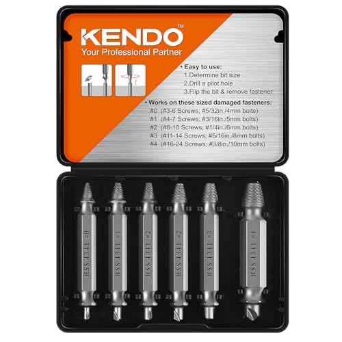 KENDO Damaged Screw Extractor Set - Remover for Stripped Screws Nuts & Bolts, Drill Bit Tools for Easy Removal of Rusty & Broken Hardware, 6PC HSS Drill Bit Bolt Extractor Kit, Superb Gifts for Men
