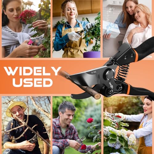 Decerk 8.5-Inch Professional Pruning Shears Black Orange | Sharp, Durable Garden Clippers for Branches Up to 3/4"