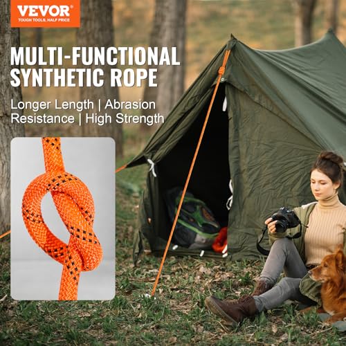 VEVOR Polyester Double Braided Rope 1/2 Inch x 120 Ft Outdoor Climbing and Rigging Rope