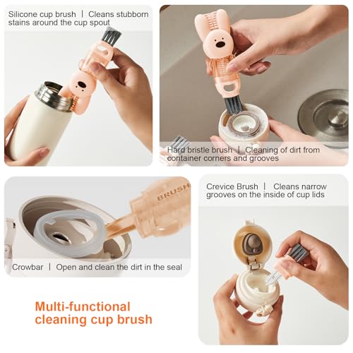 4 in 1 Cup Lid Cleaning Brush, 3 in 1 Bottle Brush, Cup Crevice Cleaning Tools, Easy to Clean and Storage, ABS+Silicone Cup Lid Gap Cleaner, Portable Multifunctional Bottle Cleaning Brush (3Pcs)