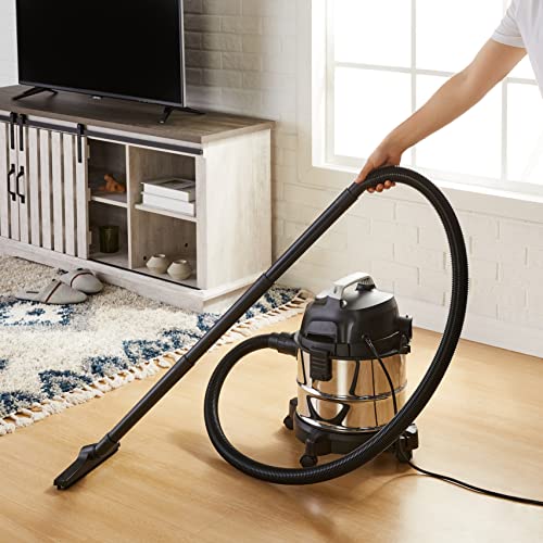 Amazon Basics 4 Gallon Wet Dry Shop Vacuum Cleaner, 3 HP Stainless Steel, Grey/Black