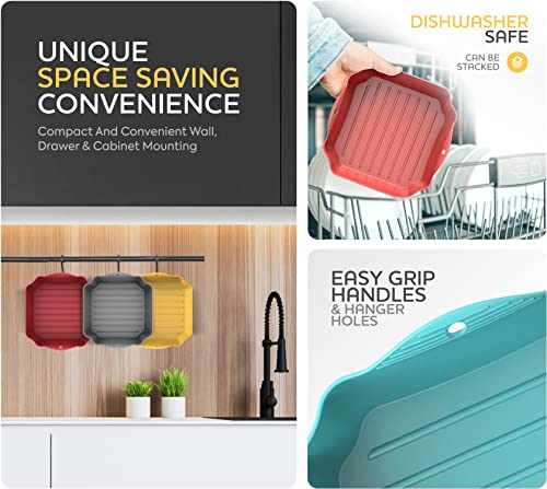 ZIP STANDING 8.5” Silicone Air Fryer Liners Set of 4 for 5-8QT – Reusable, With Handles & Drain Holes