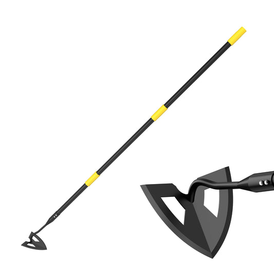 DwelSpire Hoe Garden Tools, Metal Heavy-Duty Triangular Garden Hoe for Easier Weeding and Digging, 41.3-55.5 Inch Adjustable Long Handle, Black