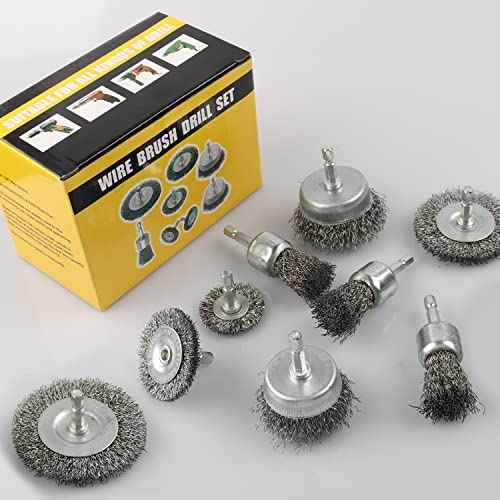 9 Pack Wire Brush for Drill Set, Wire Wheel for Drill 1/4 Inch Hex Shank,Wire Cup Brush for Drill, Wire Brushes for Cleaning Rust
