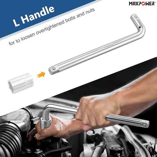 MAXPOWER 1/2" drive Breaker Bar, 10 inch Double-end L Handle Socket Wrench