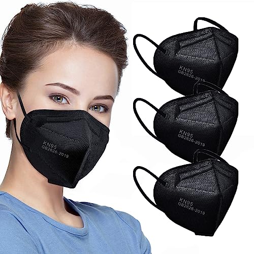 LEM ENT 50 Pack Black KN95 Face Masks - 5-Layer Dust & Safety Masks for Adults