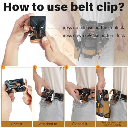 MELOTOUGH 7-Pocket Technician Pouch-Small Pocket Tool Belt Pouch with Belt Clip,Clip on Larger Pockets & Loop, Clip on-Tool Holder Accessory