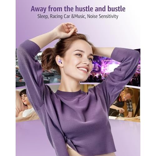 Ear Plugs for Sleeping Noise Cancelling Earbuds:45db Loop Earplugs for Concerts/Shooting/Travel/Snoring Silicone Hearing Protection Sleep Ear Plugs with Reusable 8 Ear Tips (Light Purple)