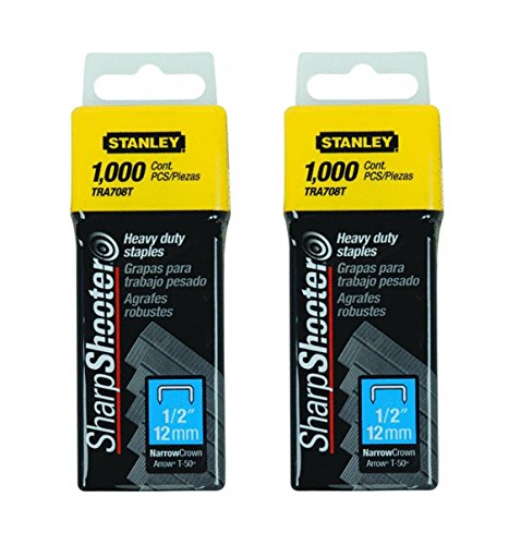 Stanley TRA708T Steel Narrow Crown Staples 1/2 Inch (12mm) T-50, 2-Pack for Staplers