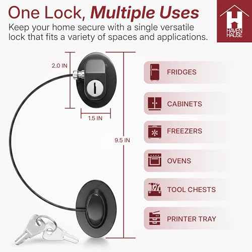 HavenHause Child Safety Lock for Refrigerator, Cabinet, Drawer & Door ? Easy Installation with Strong Adhesive and Heavy-Duty Steel Cable for Home, School, Office ? Key Operated ? Black (Pack of 2)