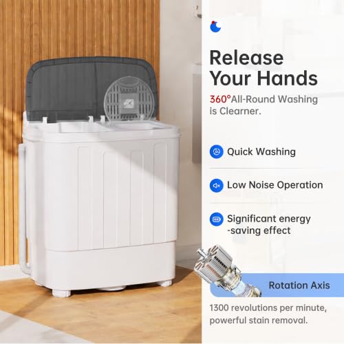 Bonusall Grey Portable Washing Machine 18LBS Compact Mini Laundry Washer with Handle