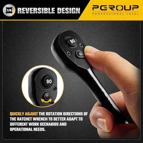1/4-Inch Drive Ratchet Wrench, 90 Tooth Reversible Ratchet, 4-Degree Swing, Ergonomic Handle, Chrome Alloy Made, Quick Release Ratchet Wrench for Repairing, Home, DIY