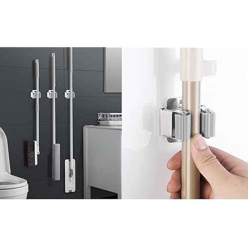 3PCS Broom and Mop Holder, Heavy Duty Garden Tool Organizer Rack Rake and Shovel Handle, Stainless Steel Mop Hanger. Wall Mounted Utility Rack with Screws, Matte Black