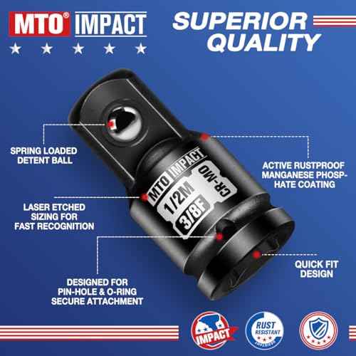 MTO 2-Piece 3/8" Female to 1/2" Male Impact Socket Adapter Set, 3/8" Drive Impact Driver Conversions for Impact Wrench, Chrome Molybdenum Alloy Steel