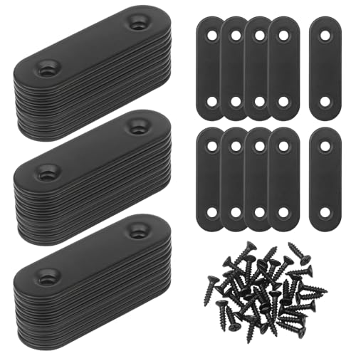 GZJoSum 40 Pcs Stainless Steel Flat Brace Plates for Furniture, Black, 2x0.6 Inches
