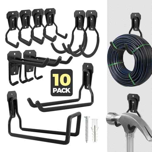 Heavy Duty Garage Hooks, 10 Pack Multi-Functional Garage Tool Organizer Hooks with Non-Slip Coating, Wall Mount Storage Hooks for Garage, Shed, Kitchen, Holds up to 55LBS