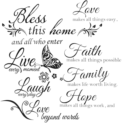 3 Sheets Motivational Wall Decor, Bless This Home Wall Decor, Inspirational Decals, Live,Love,Laugh, Bible Verses Wall Sticker Decorations for Living Room Family