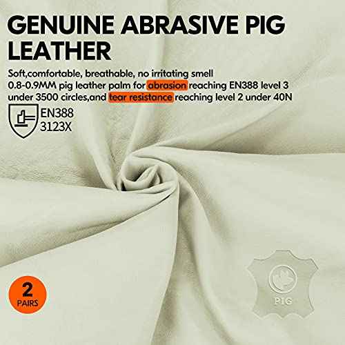 Vgo... 2-Pairs Ulined Safety Pigskin Leather Work Gloves Men, Rigger Gloves, Builder Gloves (Size L, Light Cyan, PA9501)