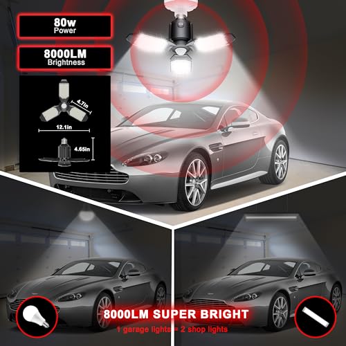 Craftersmark 80W Motion Sensor Garage Light with Dusk to Dawn, 1 Pack, Screw-In