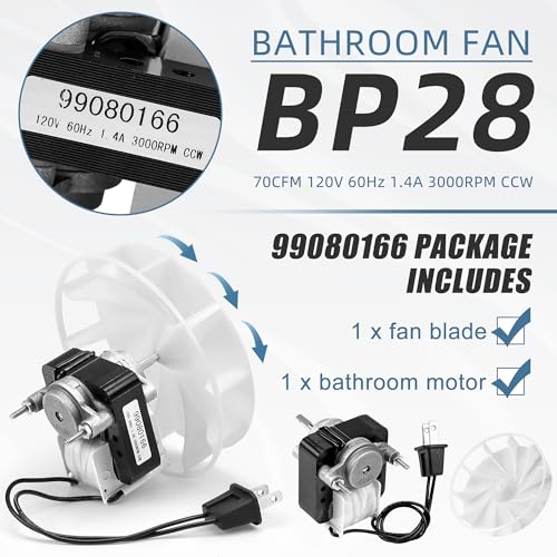 Fetechmate Bathroom Vent Fan Motor Kit Replacement for Nu-Tone, Bro-an 70 CFM, Model S99080166, Variation 1