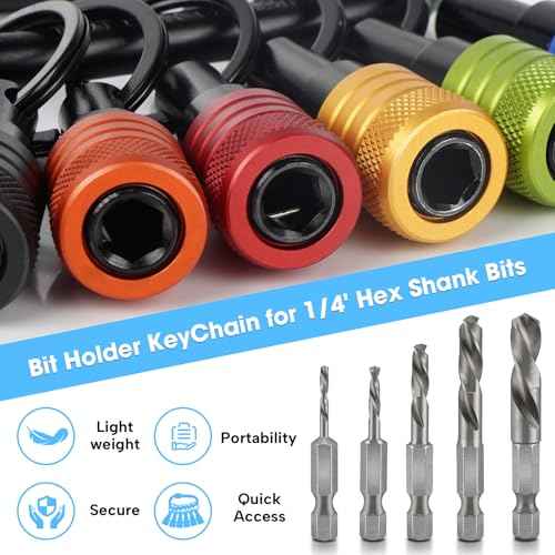 1/4 inch Hex Shank Bit Holders Keychain Quick-change Design for Nut Driver Screwdriver Drill Bit Gift for Men