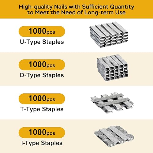 Yellow 4-in-1 Heavy Duty Staple Gun with 4000 Staples for Upholstery & DIY - YEAHOME