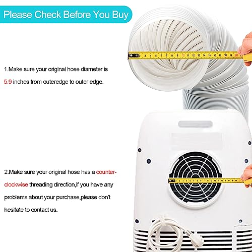 BEWAVE Portable AC Exhaust Hose Kit 5.9 inch Diameter, 59 inch Length, Anti-Clockwise Thread