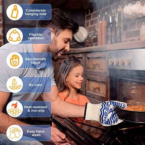 Oven Gloves, Heat Resistant BBQ Oven Glove-BBQ Gloves,Oven Glove Oven Mitts Heat Resistant for Kitchen Potholder,Grill,Grilling,Smoker,Barbeque-1 Pair(Blue)