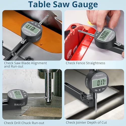 ALLmeter Table Saw Alignment Gauge with Digital Dial Indicator, 3/4in Miter Slot, Black
