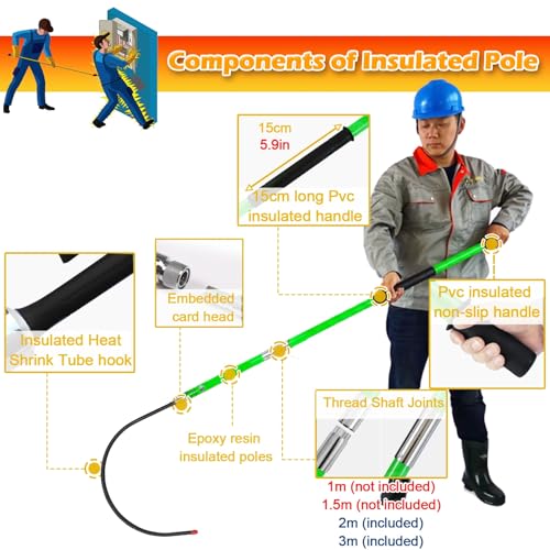 High Voltage Insulated Rescue Hook Commercial, Non-Conductive Electrical Safety Life-Saving Pole Stick, Body Pull Stick, Safety & Defense Tools for Emergency Care(4.9ft/1.5m)
