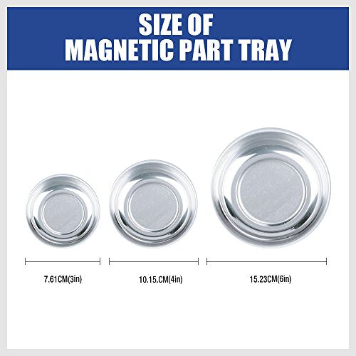 HORUSDY 3-Piece Magnetic Parts Tray Set - Round Stainless Steel Organizer