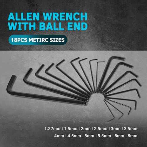 36-Piece Hex Key Allen Wrench Set with Ball End - SAE/Metric Sizes and 2 Storage Cases (Blue/Black)