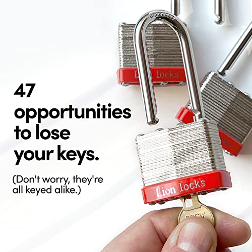 Lion Locks 24-Keyed Alike Padlocks with 2-inch Long Shackle - Outdoor & Indoor Security, Hardened Steel, Pick-Resistant Brass Cylinder, 48 Keys - Long Shackle 24-Pack