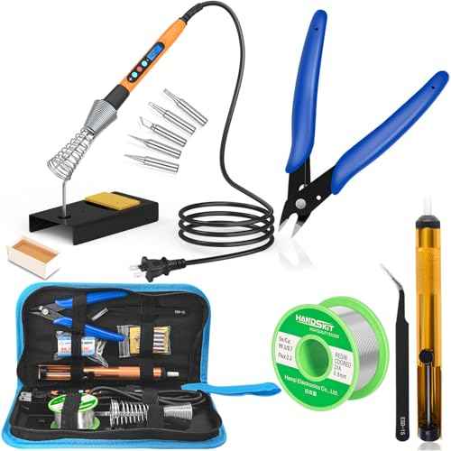 Soldering Iron Kit, 90W Soldering Iron LCD Adjustable Temperature, 13 in 1 Soldering Welding Iron Gun Kit with 5 Tips, Flux, Desoldering Pump, Stand, Tweezers, Wire Cutter, Solder Wire, Sponge, 110V