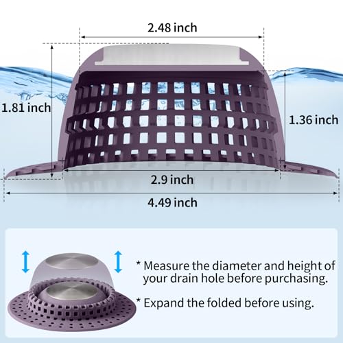 Aluvor Shower Drain Hair Catcher with Silver Purple Silicone Cover - Fits Most US Drains