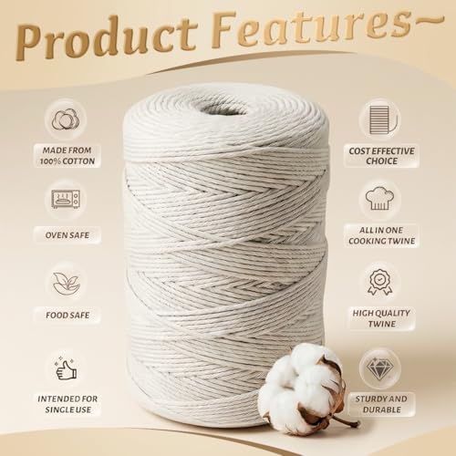 SMART&CASUAL Natural White Cotton Butcher Twine 700 Feet - Food-Grade Kitchen & Crafts