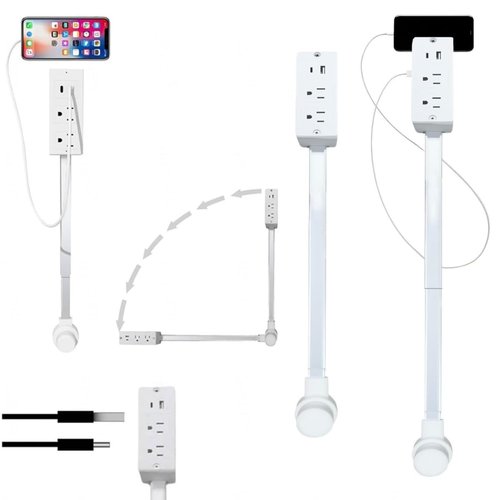 Extended and Rotating Outlet Features USB-A, USB-C, and 2 Ac Outlets, Extendable Wall Outlet Extends 22-34, 180° Swivel, Rotating Outlet for Behind Couches (1 PCS)