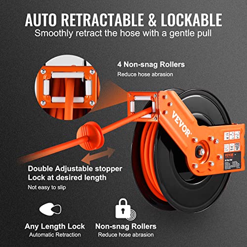 VEVOR Retractable Air Hose Reel 3/8 Inch x 50 Feet Open Reel, Max 300 PSI