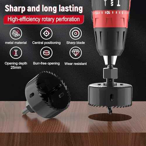 12-Piece Hole Saw Kit, Includes 8 Sizes (3/4" to 2-1/2"), Arbors, Drill Bits, and Hex Key, Ideal for Softwood, Plywood, and PVC (Black)