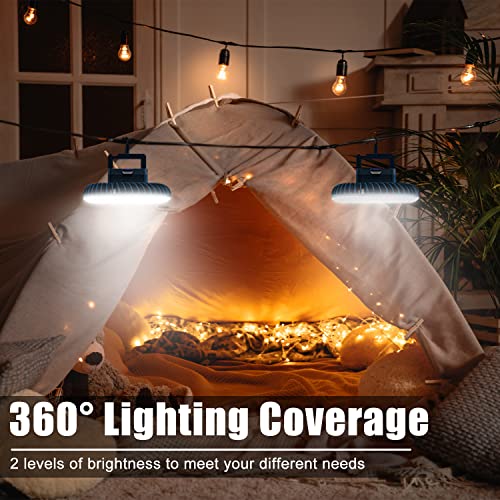 2-Pack Portable Camping Fans with LED Lanterns, USB Rechargeable Waterproof Tent Fans