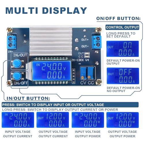 DROK Adjustable Buck Converter 5.3V-32V to 1.2V-32V 12A Power Supply with LCD Display